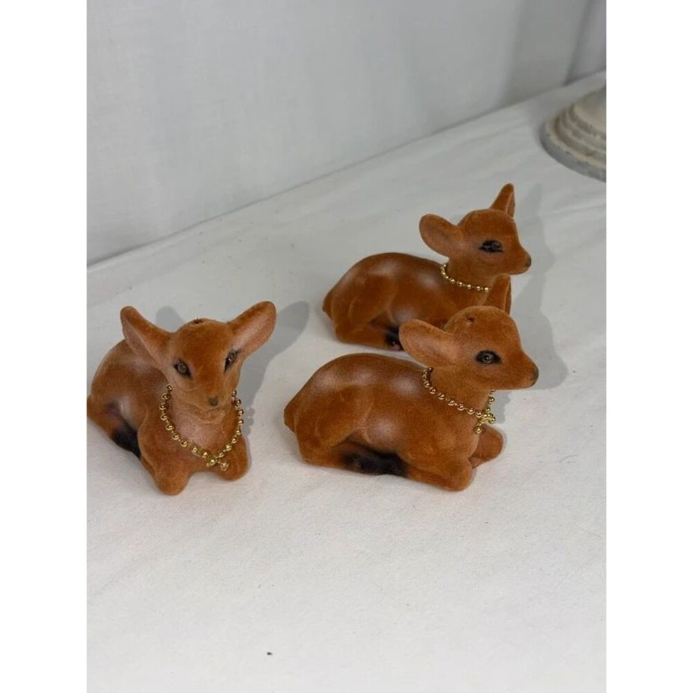 Flocked Deer Figurines